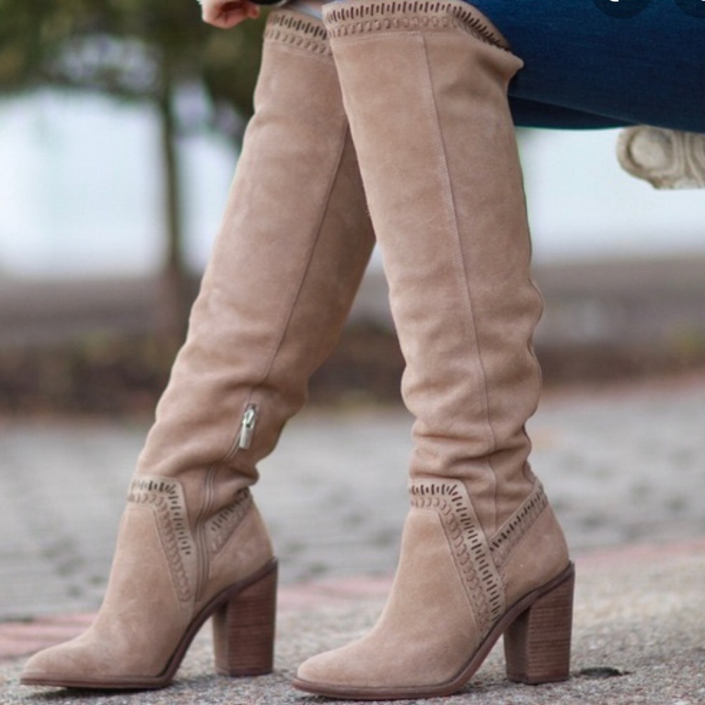 Vince Camuto Madolee Suede OTK Boots in Taupe
